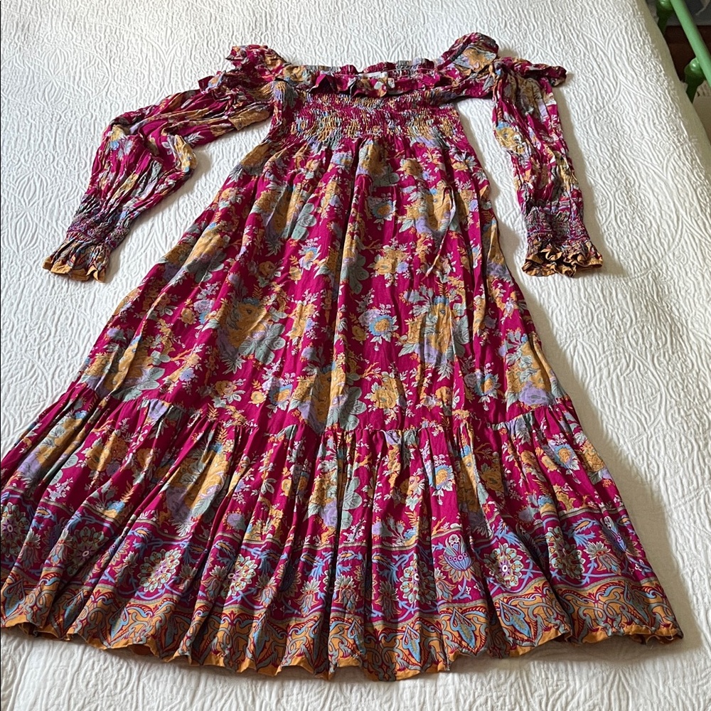 Boho Long Sleeve Floral Maxi Dress in Magenta